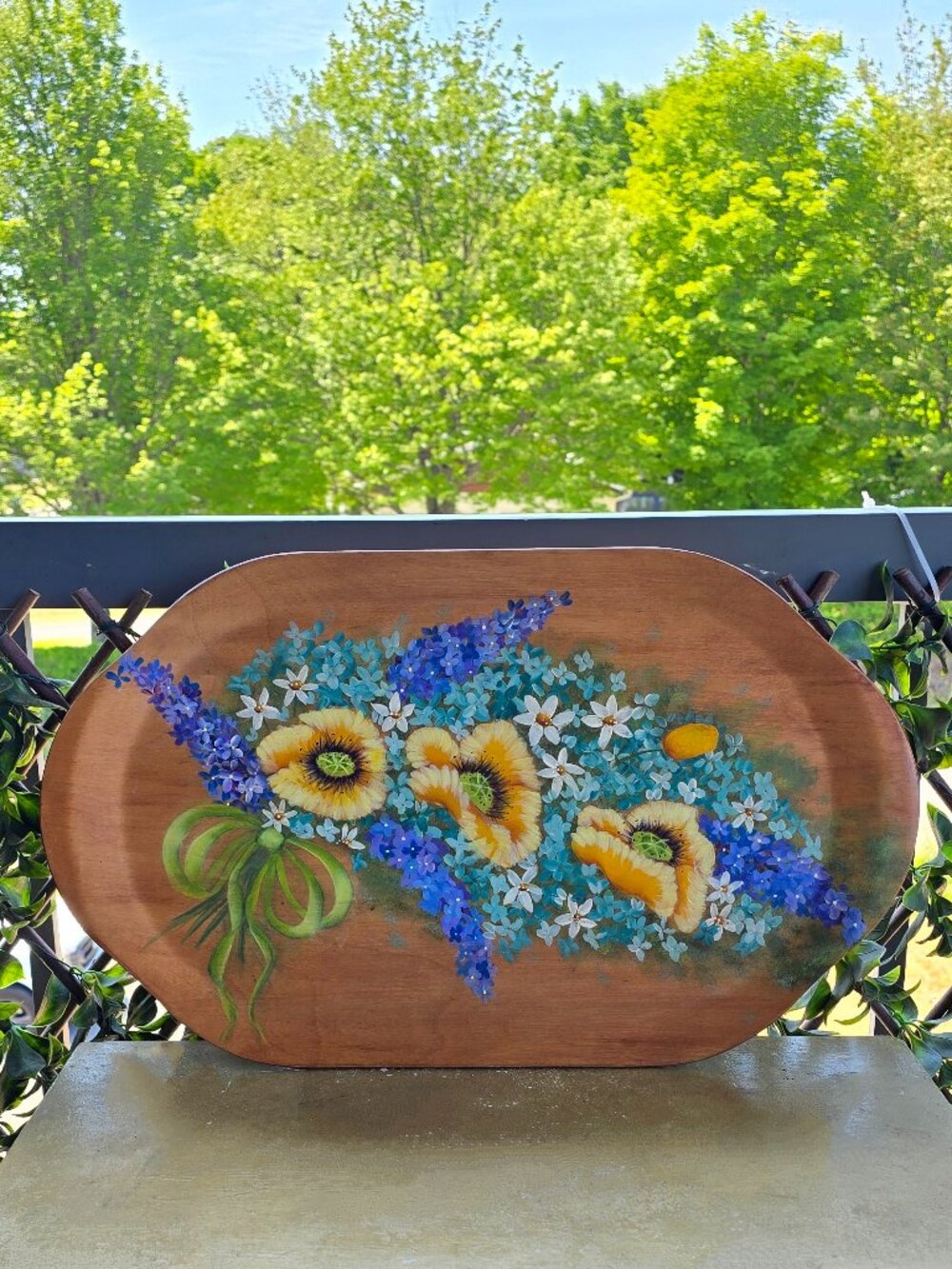 Cute Hand‑Painted Floral Wooden decorative Platter Cottagecore Fairycore